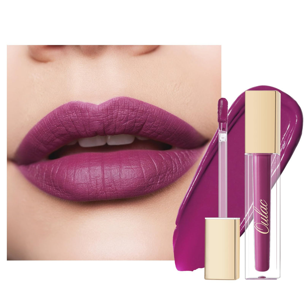 Oulac Matte Liquid Purple Lipstick for Women, Dark Violet Long Lasting Lipstick, Waterproof Lip Stain, No Transfer, Creamy High Pigmented Formula with Vitamin E, Vegan & Cruelty-Free M15