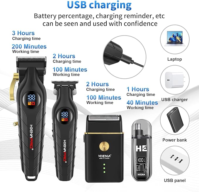 HIENA PRO Cordless Hair Clippers/Trimmers for Men, Barber Kit