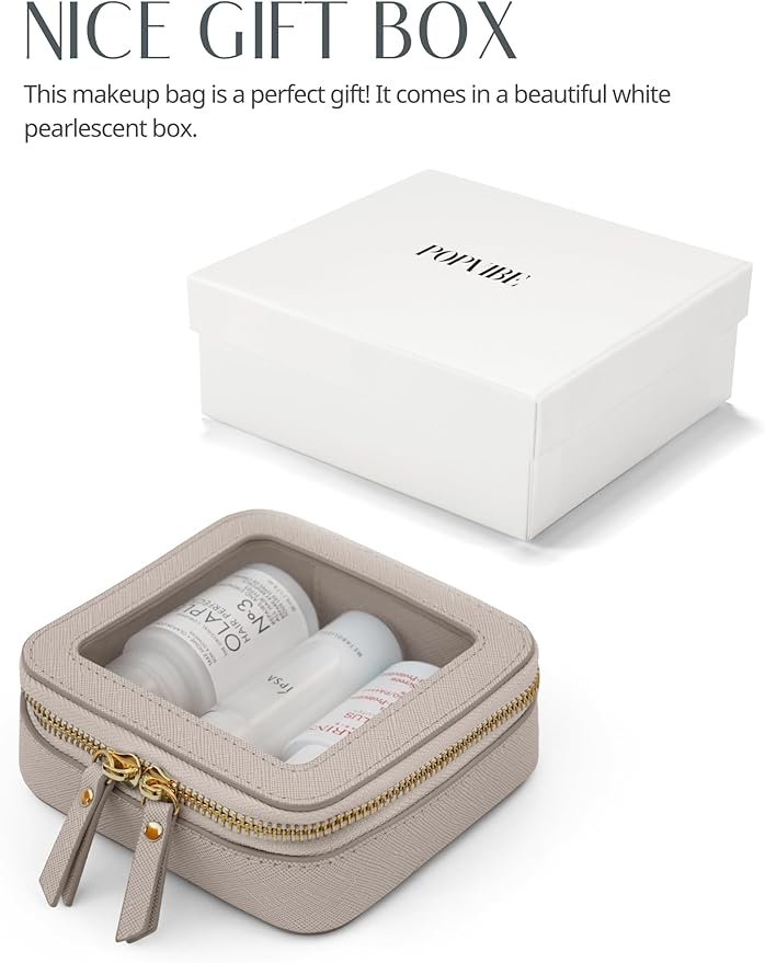 Popvibe Clear Makeup Bag Travel Cosmetic Case Toiletry Bag with Zipper Make Up Organizer Traveling Compact Car Bag Stone Mini