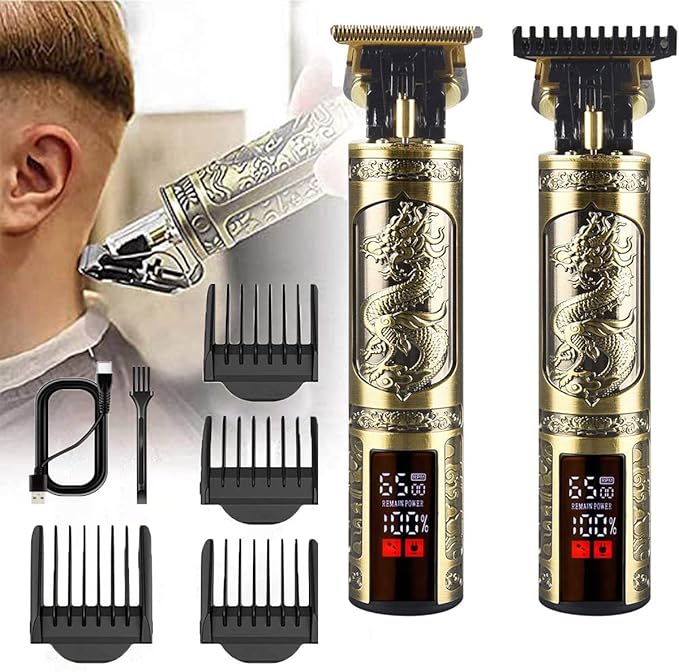 Hilandkom Hair Clippers for Mens Cordless Hair Trimmer T-Blade Trimmer Professional Haircut & Grooming Kit Rechargeable Edgers Clippers Hair Trimmer Shaver Cutting Kit with LCD Display (Led-Dragon)