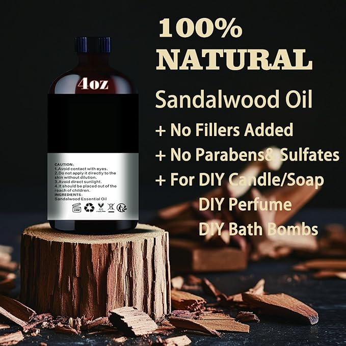 MLYNKL Sandalwood Essential Oil,for Aroma,Massage,4oz+Roll-On 0.33oz