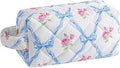 HHQQWZ Makeup Bag Travel Cosmetic Bag for Women, Zipper Make Up Pouch, Floral Flowers Toiletry Organizer Makeup with Handle, Cosmetic Travel Cloth Bag (Blue Bowknot)