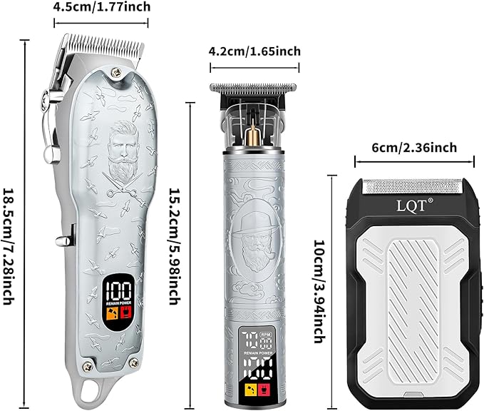 LQT Professional Hair Clippers for Men, Cordless T-Blade Beard Trimmer Kit, LED Display,Long Battery Life, Rechargeable Electric Hair Cutting Machine for Home & Barber, Best Gift for Holidays (Silver)