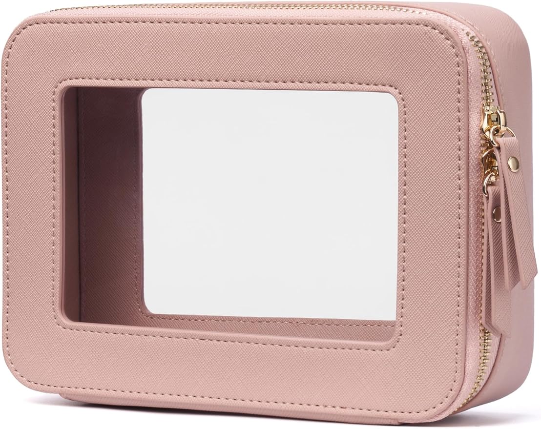 Popvibe Clear Makeup Case Toiletry Bag Travel Clear Cosmetic Bag with Zipper, Small Make Up Bag Traveling, Pink, Medium