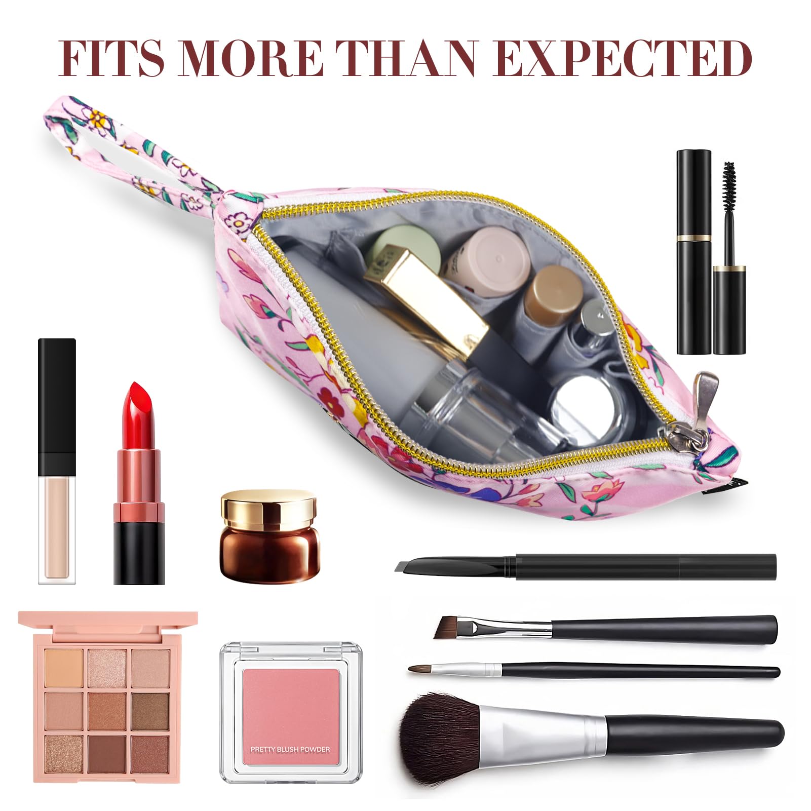 Gloppie Make Up Bags for Women Small Makeup Bag for Purse Cosmetic Bag Pink