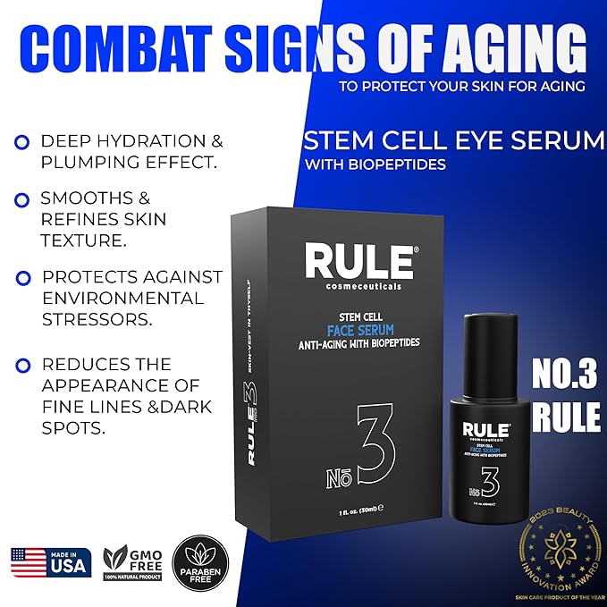 RULE COSMECEUTICALS - No.3 - Facial Serum with Biopeptides & Apple Stem Cells, Face Serums for Anti Aging, Peptide Serum as Skin Toner and Dark Spot Remover for Face, 30 mL