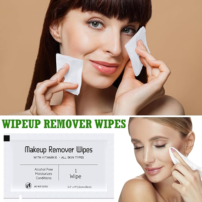 Swiffen 150 Pcs Makeup Remover Wipes Bulk Waterproof Makeup Wipes Individually Wrapped Face Wipes for Women Gentle Facial Cleansing Towelettes for Travel Hotel Skin Mascara Lipstick Oil Dirt (White)