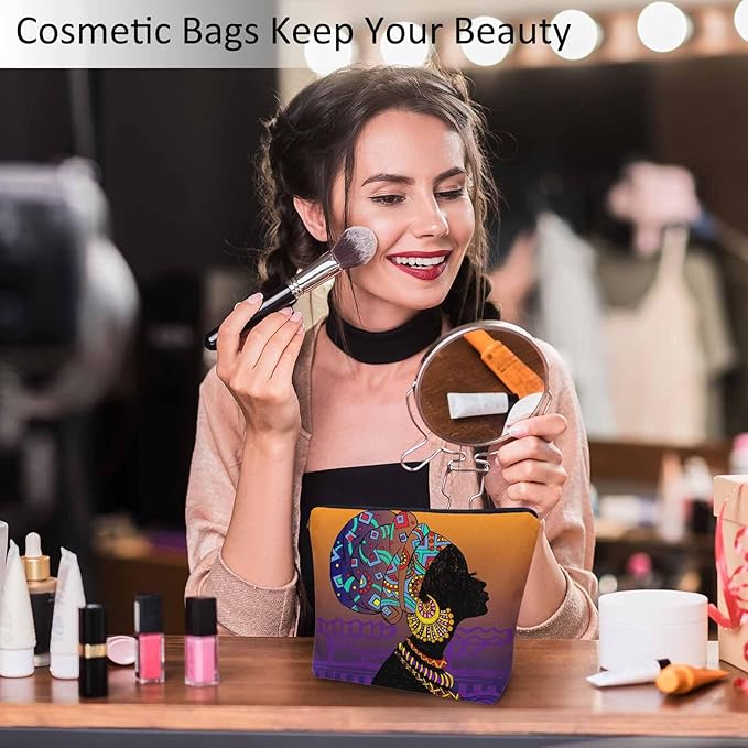 Kalygon Makeup Bag African Woman Makeup Bags For Purse Pouch, Traditional Black African Woman Travel Toiletry Bag Cosmetic Bag Makeup Bags Flax Makeup Organizer Bag Pencil Pouch For Man Woman