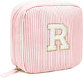 Cute Makeup Bag for Women - Monogram Personalized Initial Makeup Bags Cosmetic Pouch Pink Make Up Case for Women Her Best Friend Friendship Sister Teacher Appreciation Gifts for Her(Letter R, Pink)