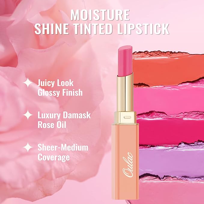 Oulac Coral Peach Red Lipstick for Women, Moisturizing Lipsticks, Glass Shine Tinted Lip Balm, Sheer Shine Juicy Lip Gloss, Lightweight and Hydrating Formula for Dry Lip Care, Vegan Lipstick (04)