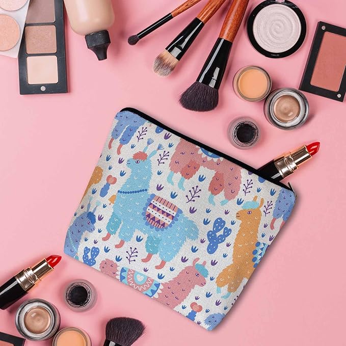 Kalygon Makeup Bag For Purse Llama, Cartoon Llama Alpaca Cactus Cosmetic Bags For Women With Zipper Travel Toiletry Pouch Makeup Bags Makeup Organizers Purse For Toiletries Cosmetics