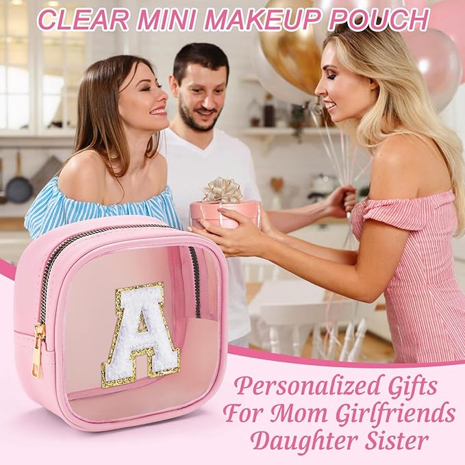 YOOLIFE Mini Makeup Bag | Clear Makeup Bag Toiletry Case | Travel Transparent Cosmetic Bag | Portable Make Up Organizer | Small Cosmetic Bag for Purse | Teacher Daughter Gifts | Pink D