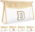 UIXIZQ Personalized Initial Letter Bag Boho Straw Clear Makeup Bag,Small Cute Chenille Varsity Letter Bag With Zipper,Beach Travel Toiletry Bag,Portable Monogrammed Cosmetic Bag for Women Girls,D
