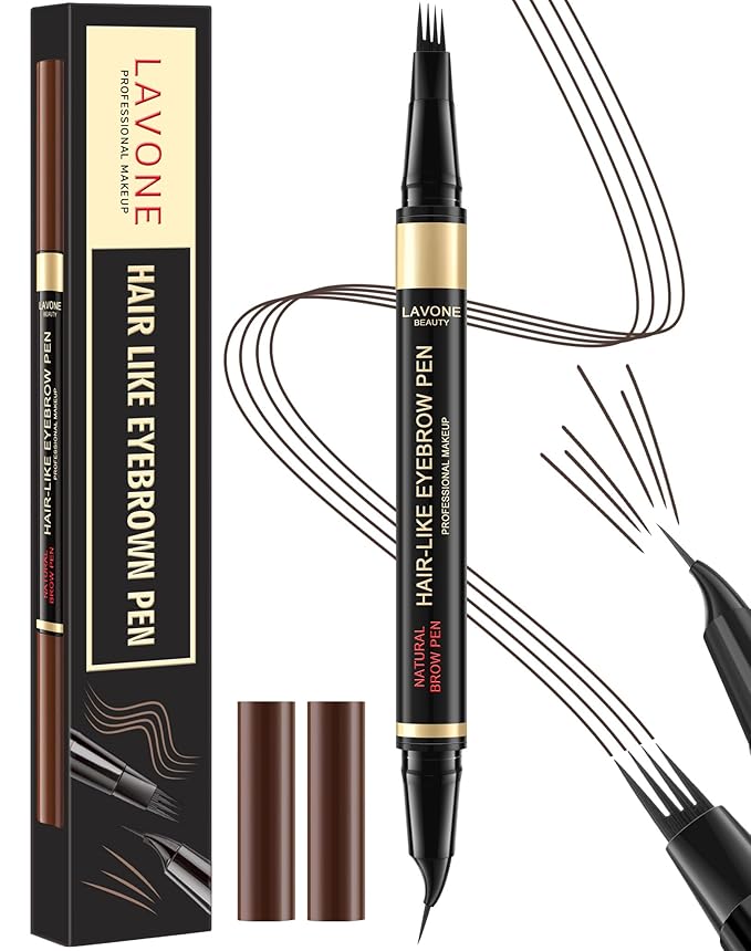 LAVONE Eyebrow Pen, 2-in-1 Waterproof Microblading Brow Pencil, Dark Coffee