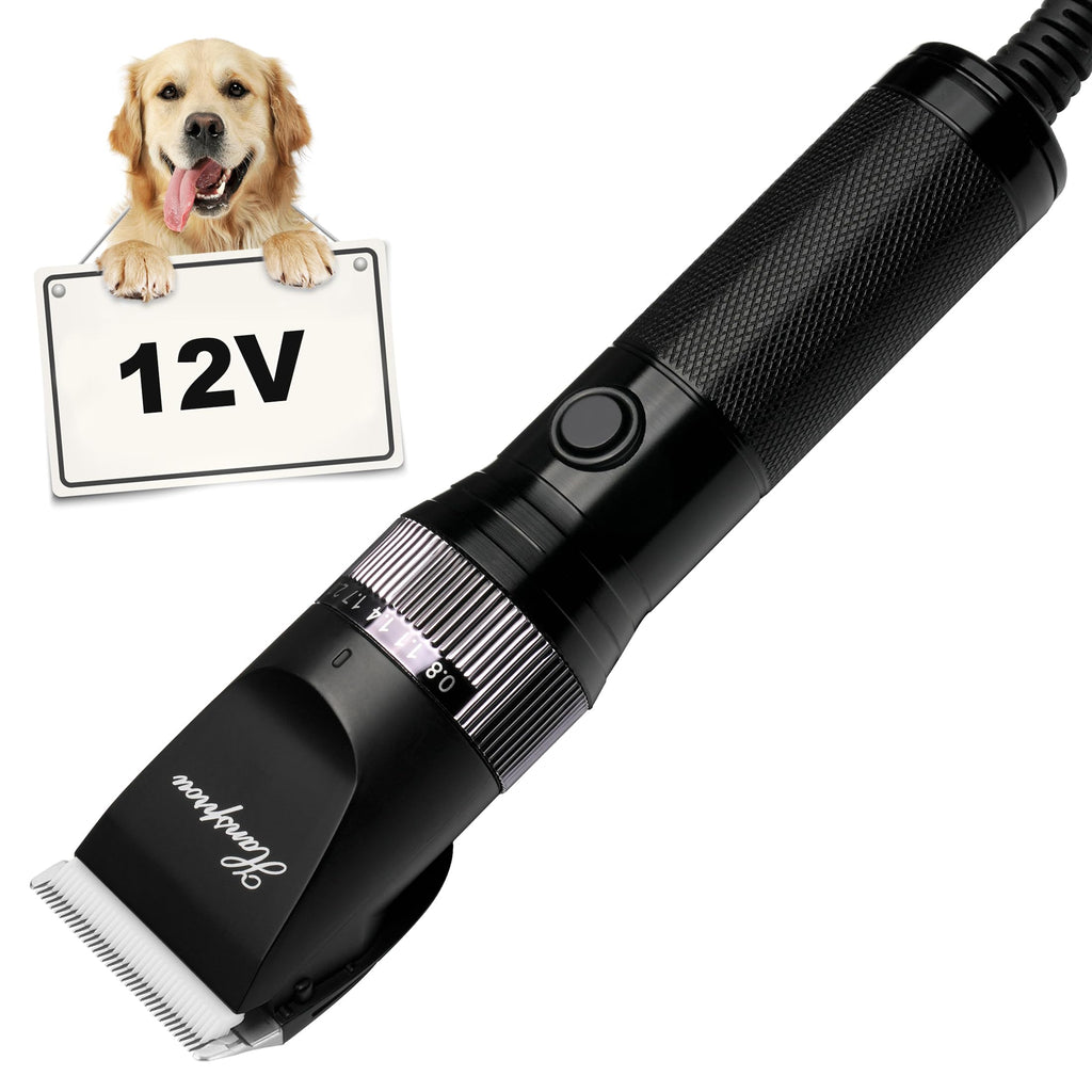Hansprou Dog Clippers for Grooming, 12V Professional Dog Clippers，Heavy Dutt Corded Pet Hair Trimmer Pet Trimmer for Thick Hair with Guard Combs Brush