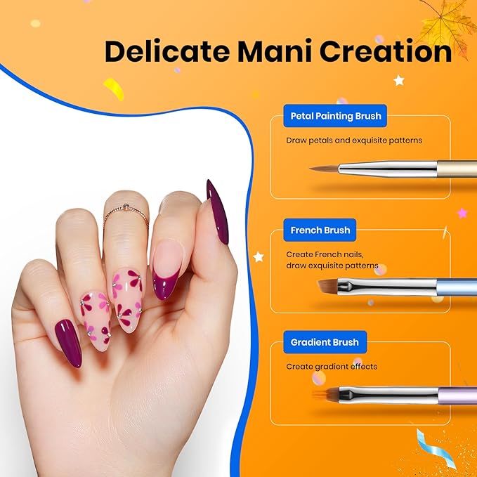 Beetles Gel Nail Art Brushes, 6 Pcs Double-Ended Fingernail Art Design Pens