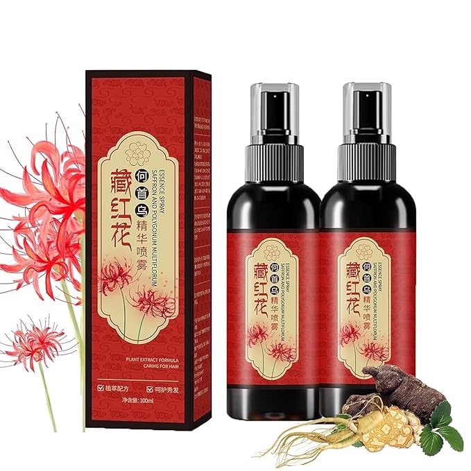 YeyiLidu 2Pcs Saffron Hair Spray,Herbal Black Hair Spray,Saffron Hairs Blackening Spray,Essence Spray Saffron and Polygonum Multiflorum Leaving Hairs Shiny Non-Frizzy