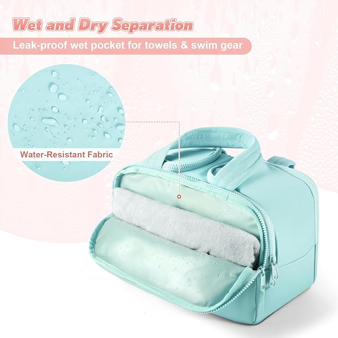 todbown Travel Toiletry Bag:  Large Capacity, 4 Compartments, Wet/Dry Separation, Ultra-Soft Lightweight Fabric & Anti-Spill Design for Travel,Gym,Gift(11.8" L) (Sea Salt Blue)