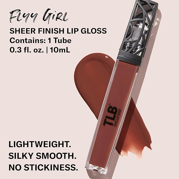 The Lip Bar - Lip Gloss, Flyy Girl (Rich Brown) - Gloss Up Sheer Finish - Smooth, Not Sticky Formula - Moisturizing Coconut Oil, Olive Oil, Argan Oil & Vitamin E - Vegan & Cruelty Free -.30 fl oz