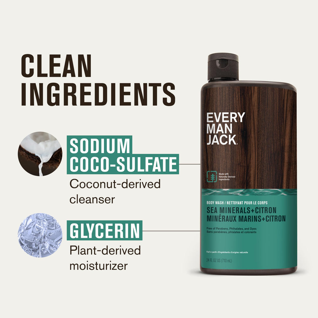 Every Man Jack Hydrating Body Wash for Men, Sea Minerals Citron, 2pk