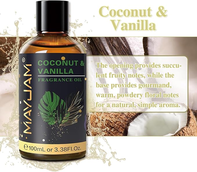 MAYJAM Coconut & Vanilla Fragrance Oil for Diffusers, 100ML/3.38FL.OZ