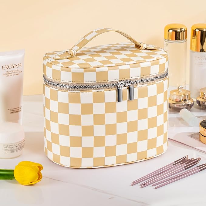 UUYUUY Makeup Bag Vanity Case, Beige and White