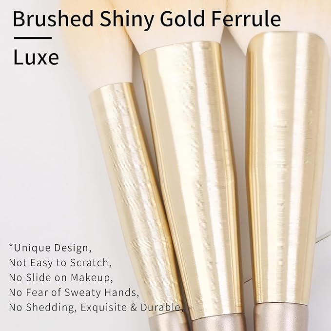 ENZO KEN Natural Hair Makeup Brush Set Professional, Fox Hair Makeup Brushes Set with Case, Gold Cosmetic Brushes Makeup Set, Natural Makeup Brushes, Natural Hair Make up Brushes Set Professional.