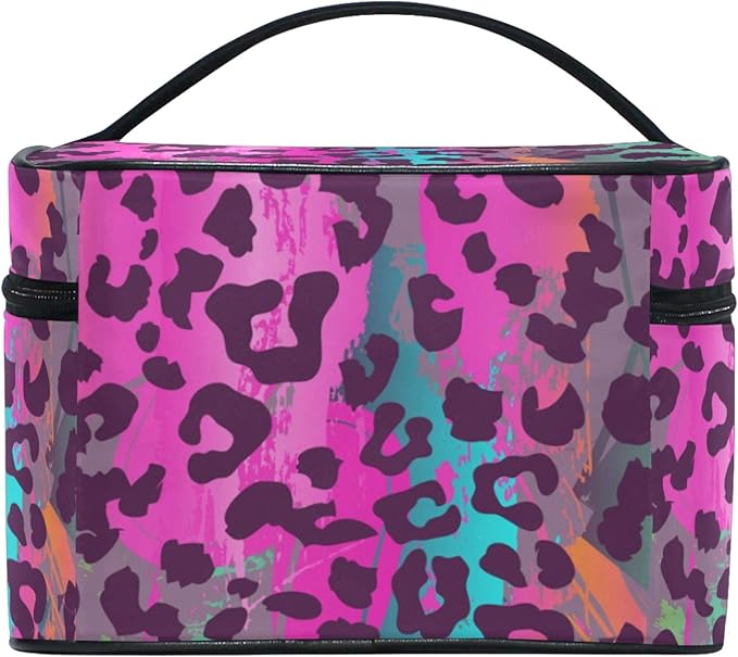 MNSRUU Makeup Bag, Colorful Leopard Print Travel Makeup Organizer Bag Cosmetic Cases Toiletry Bags for Girl Women Ladies