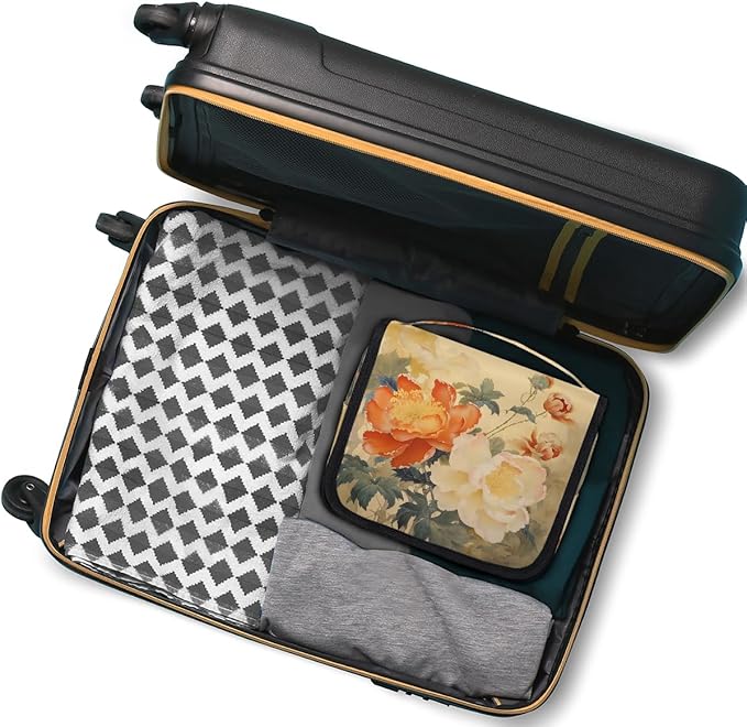 YoYoYuchong Travel Toiletry Bag for Women & Men Ethnic Flower Peony Hanging Cosmetic Organizer Portable Waterproof Makeup Case Make Up Bag with Compartments Travel Essentials for Bathroom Shower
