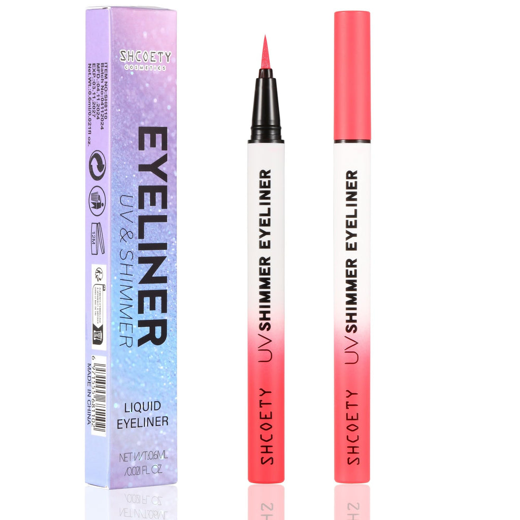 Wismee Metallic Neon Liquid Eyeliner, Glitter Neon Colored Eyeliners Pen, High Pigmented, Waterproof Smudge-Proof and Long-Lasting Metallic Eye Makeup for Halloween Christmas,Shimmer Red