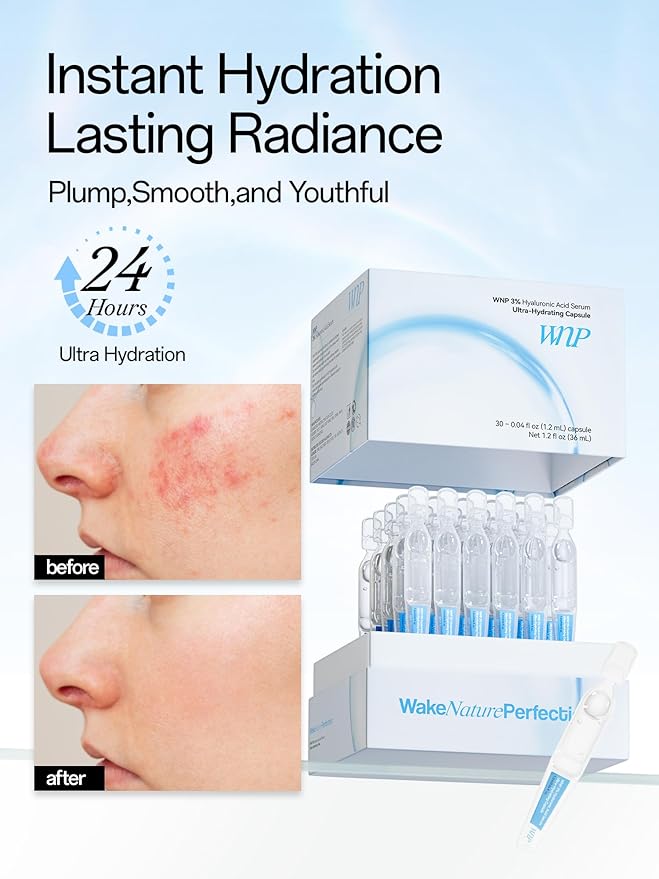 WNP Ultra Hydrating Serum 3% Hyaluronic Acid Smoother Skin|Pre-makeup|Anti-Aging serum for face Single-Use Vials Skincare|for Sensitive skin 60PCS