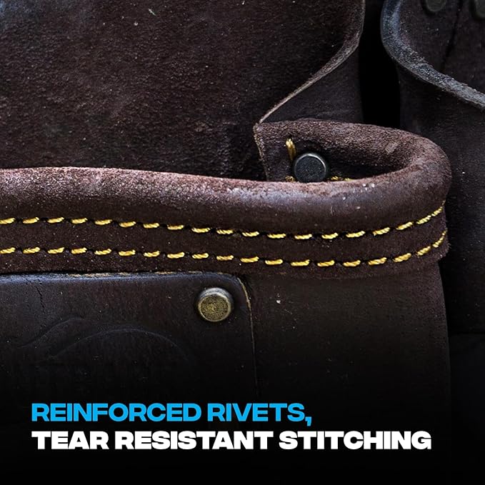 OX Pro Construction Tool Belt with Suspenders - 22-Pocket Leather Tool Belt Pouches - (XL) Made of Oil-Tanned Leather with Double-Stitching Morrales De Construccion