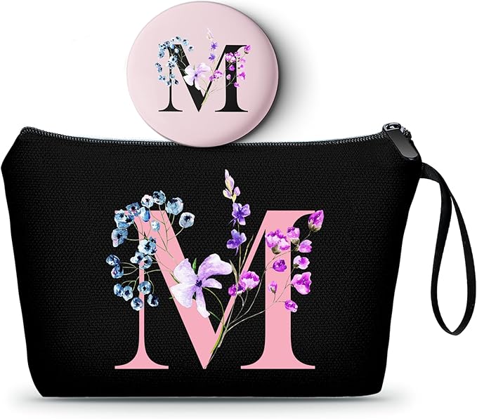 A-Z Personalized Makeup Bag with Mirror, Friendship Gifts for Women, M