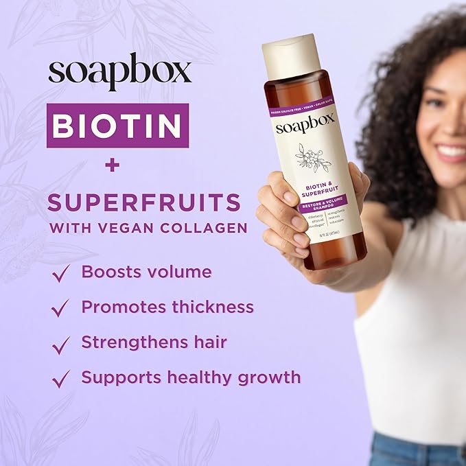 Soapbox Biotin & Super Fruit Shampoo & Conditioner Set, Leaves Hair Volumized & Strengthened - Clean Ingredients Free of Harsh Chemicals, Sulfates, Parabens & Silicones - 1 Liter Each
