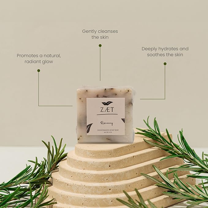 ZÆT 2-Pack Rosemary Bar Soap – Made with Non-Toxic Ingredients - Luxury Handmade Soap Bar for Face, Body and Hands - Gently Cleanses and Hydrates All Skin Types- For Men and Women