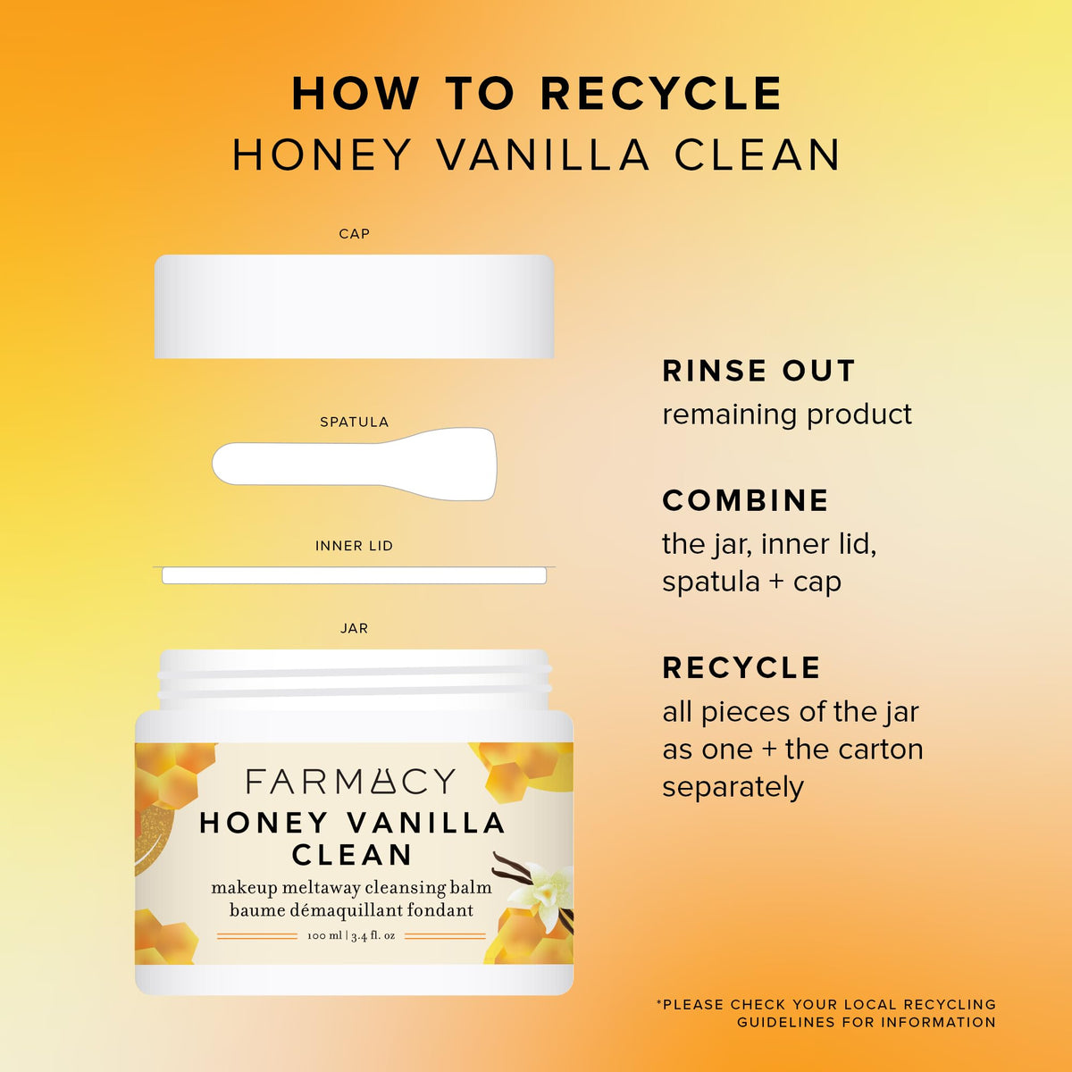 Farmacy Makeup Remover Cleansing Balm - Honey Vanilla Waterproof Makeup Remover Balm + Oil Cleanser for Face - Gently Melts Make Up + SPF - Hydrates + Softens Skin with Honey + Papaya (100ml)