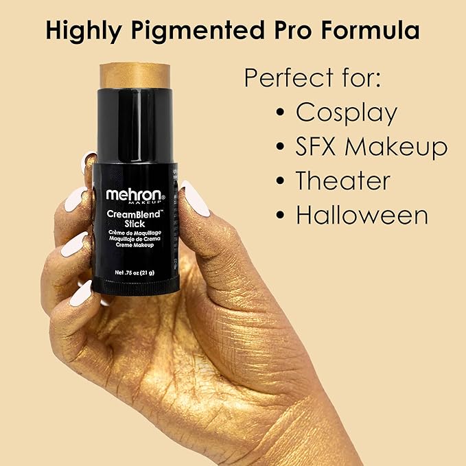 Mehron Makeup CreamBlend Stick | Face Paint, Body Paint, & Foundation Cream Makeup | Perfect for Halloween.75 oz (21 g) (Gold)