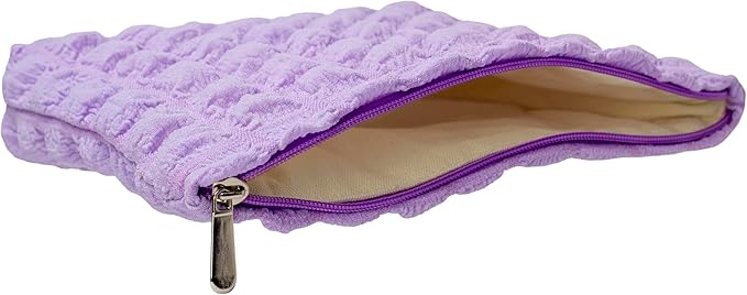 Flat Makeup Bag for Women,Zipper Cosmetic Pouch for Purse,Bubble Purple