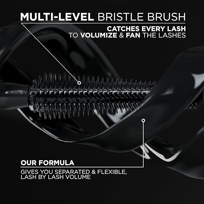 L'Oreal Paris Voluminous Panorama Mascara, Volumizing and Lengthening Mascara, Waterproof Longwear and Smudge Resistant Make Up, Black, 0.31 Fl Oz