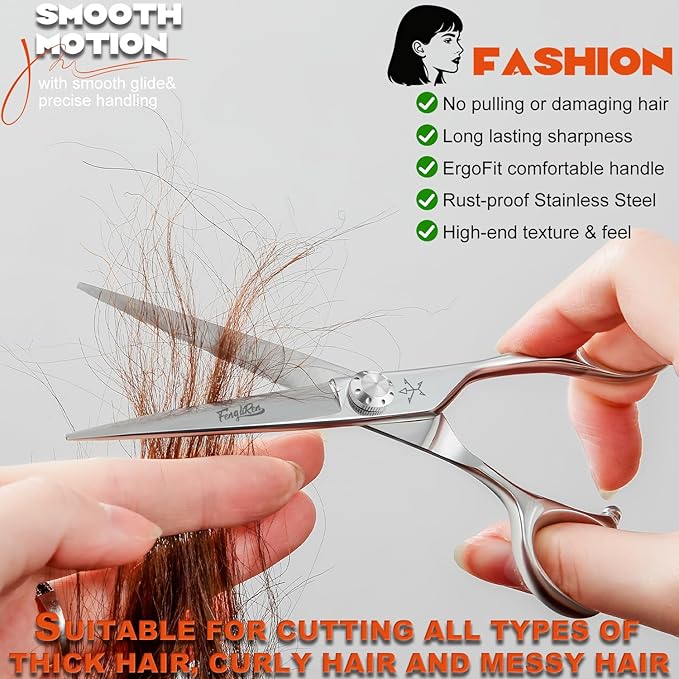 Fengliren High-end Professional Extremely Very Sharp Barber Hair Cutting Scissors Hairdresser Shears For Hair 6 Inches Haircut Scissor Made Of Stainless Steel Alloy For Hairdressing Salon and Home Use
