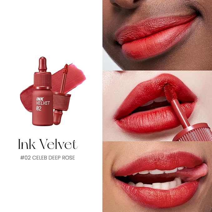 Peripera Ink The Velvet Lip Tint | Highly Pigmented, Longwear & Weightless Lip Tint | Smudge-Proof, Buildable Color for Lips & Cheeks | K-Beauty Makeup, Safe for Sensitive Lips (002 CELEB DEEP ROSE)