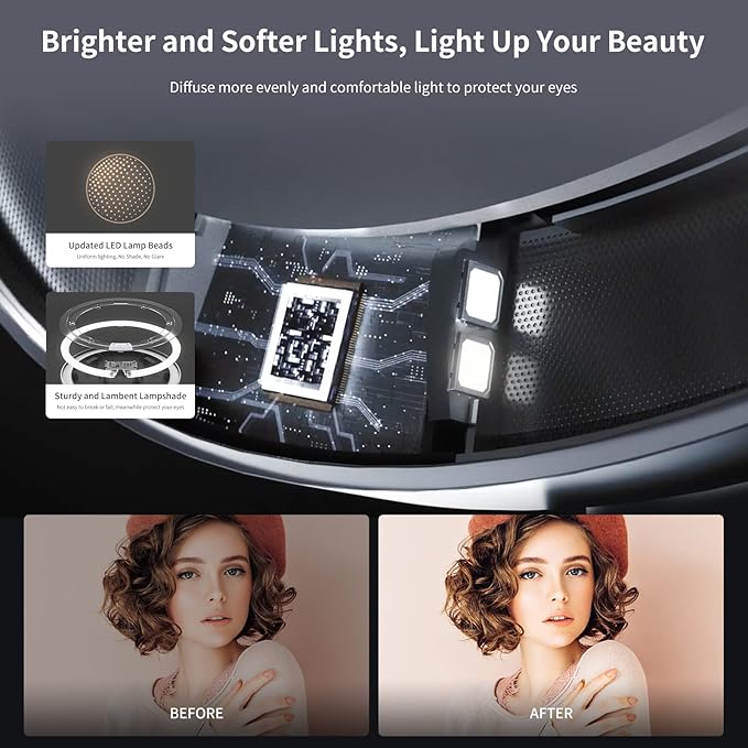 AMIRO 9"LED Makeup Mirror with 10X Magnification,3Colors&6 Brightness,White