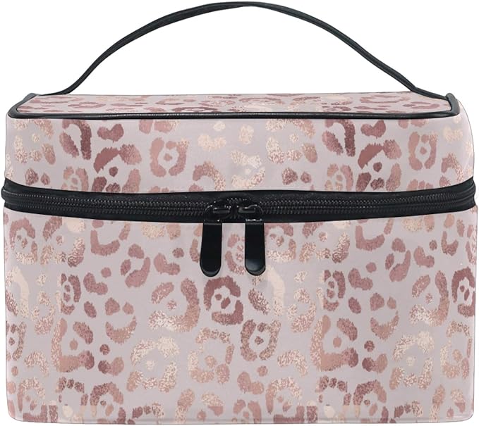 MNSRUU Makeup Bag, Rose Gold Leopard Travel Makeup Organizer Bag Cosmetic Cases Toiletry Bags for Girl Women Ladies