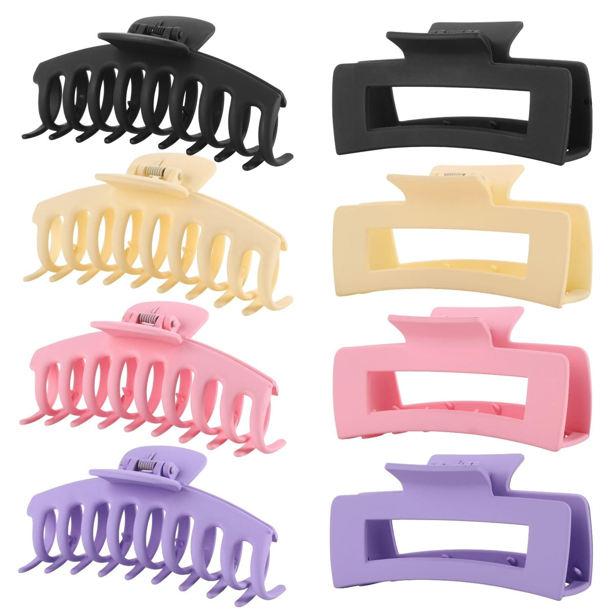 Black Hair Clips for Women -8 Pack 4.3 Inch Large Matte Banana Claw Clips for Women Thin Thick Curly Hair, Big Strong Hold jaw