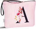 Vavabox A-Z Personalized Makeup Bag, Birthday Gifts for Women Mom, Gifts for Best Friend, Bride Bridesmaid Cosmetic bag (A, 06-Pink)