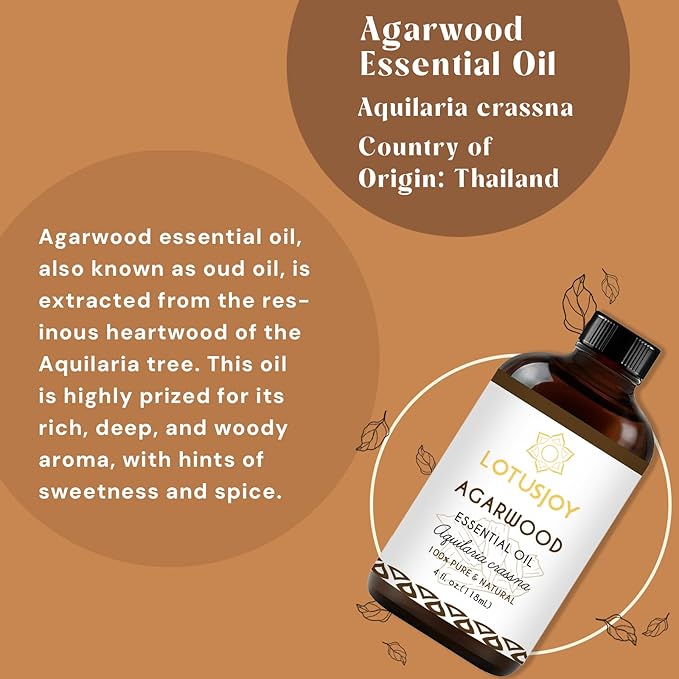 LOTUSJOY Agarwood Essential Oil, for Diffuser, Meditation, Home DIYs - 4 Oz