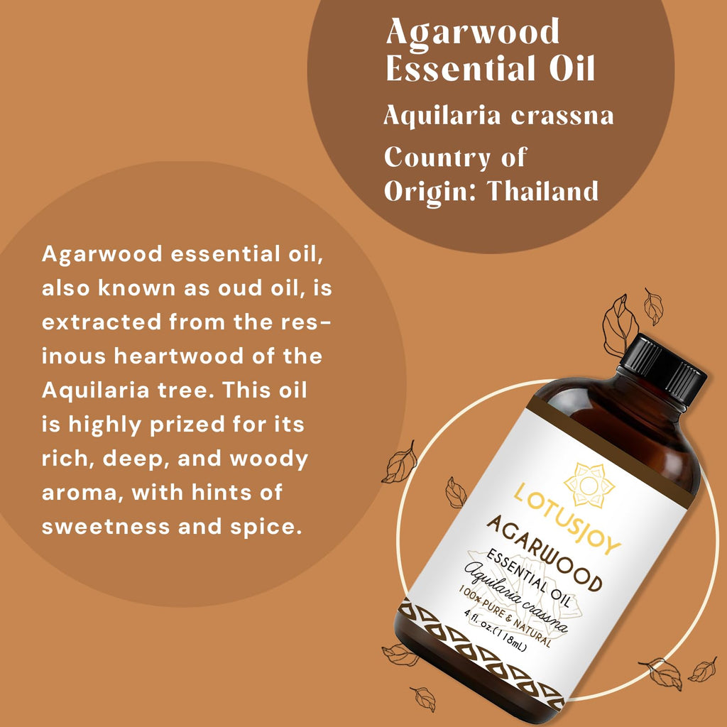 LOTUSJOY Agarwood Essential Oil, for Diffuser, Meditation, Home DIYs - 4 Oz