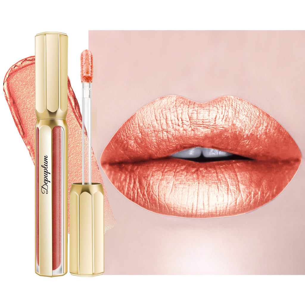 Peach Red Lipsticks for Women Metallic Glitter Lipstick Long Lasting