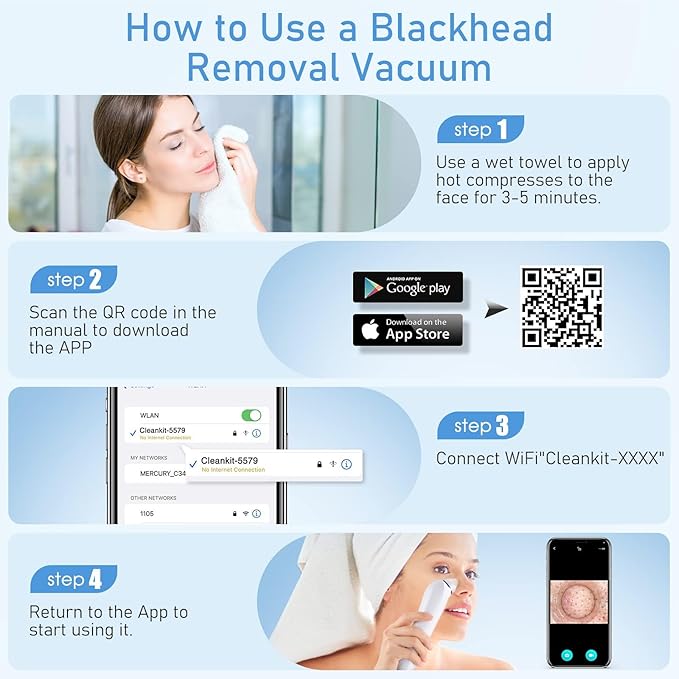 Facial Pore Blackhead Remover Vacuum, 1080P Camera Blackhead Remover, 20x Zoom, 8 LEDs ＆ 3 Suction Modes, 800mAh Battery & USB - 6 Heads Pore Cleaner Kit for Women&Men(Green)