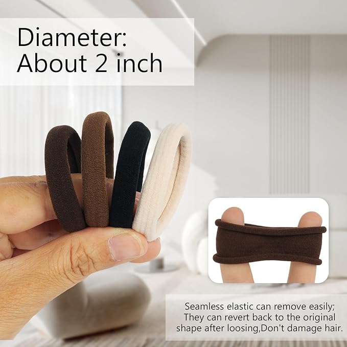 2 Inch Seamless Hair Elastics， No-Damage Hair Ties for Women, Elastic Hair Bands, Cotton Ponytail Holders， (colorful-120pcs)